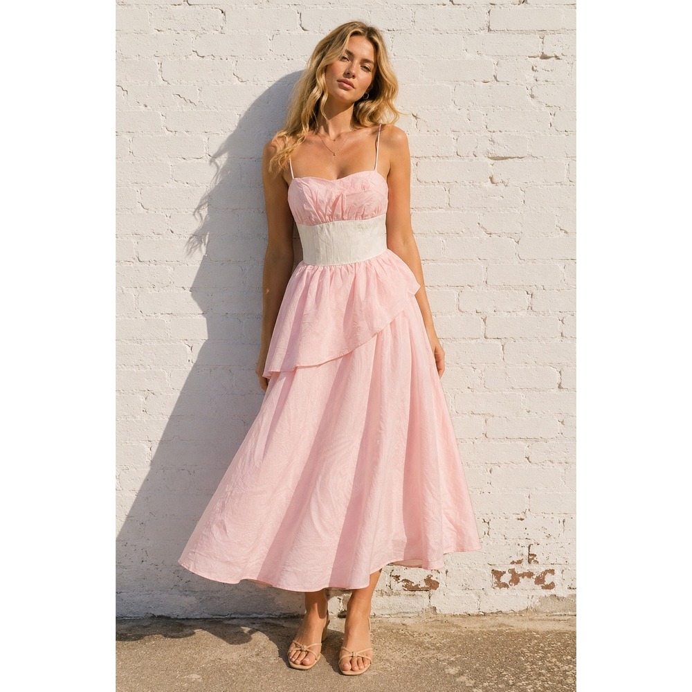 Vintage Gunne Sax Pink Acetate Maxi Dress Peplum Prom Gown Formal 7/XS-S